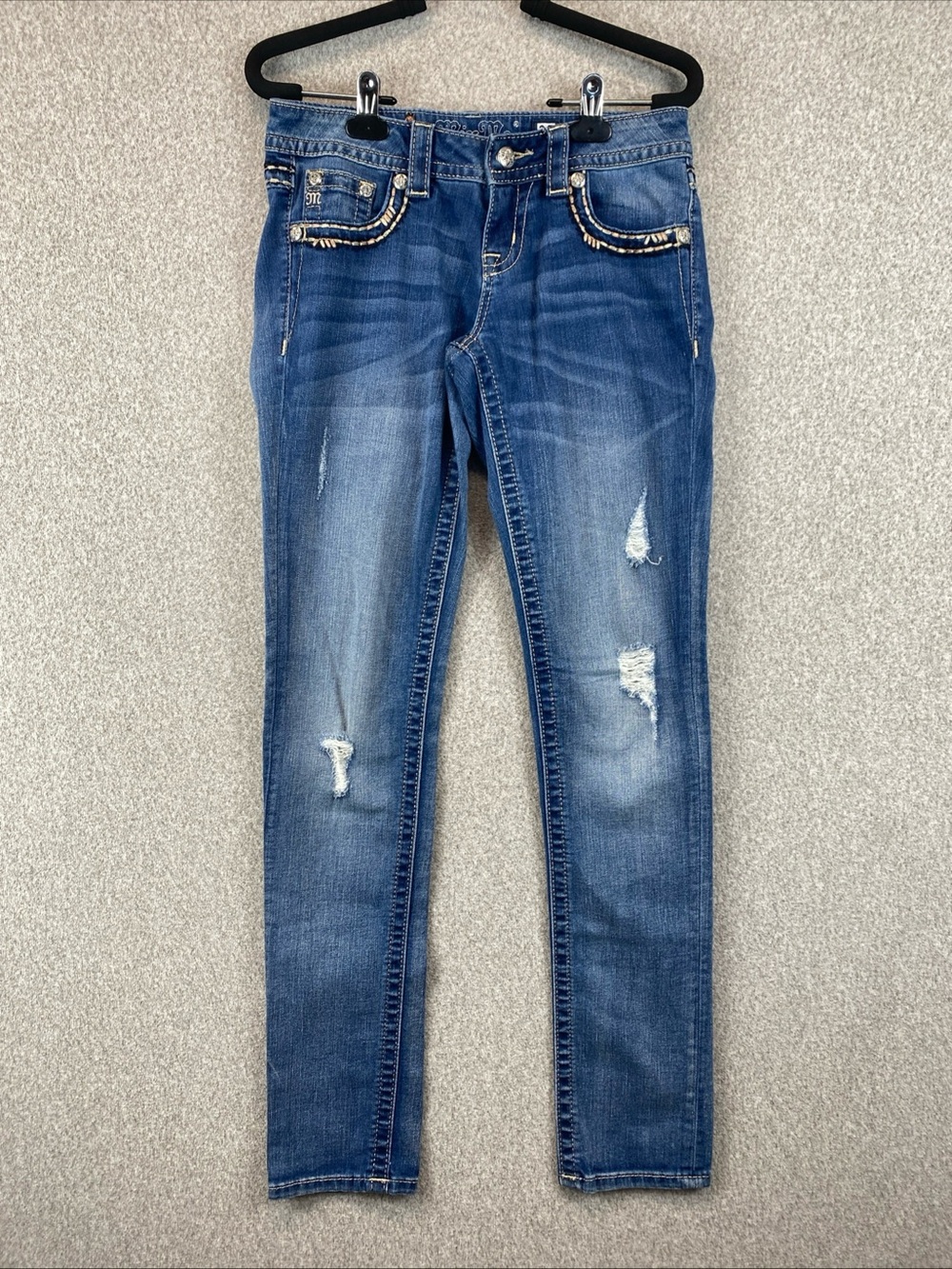 Miss Me Women’s Boyfriend Ankle Jeans Size 25 Low Rise Embroidered JB7578 Bling